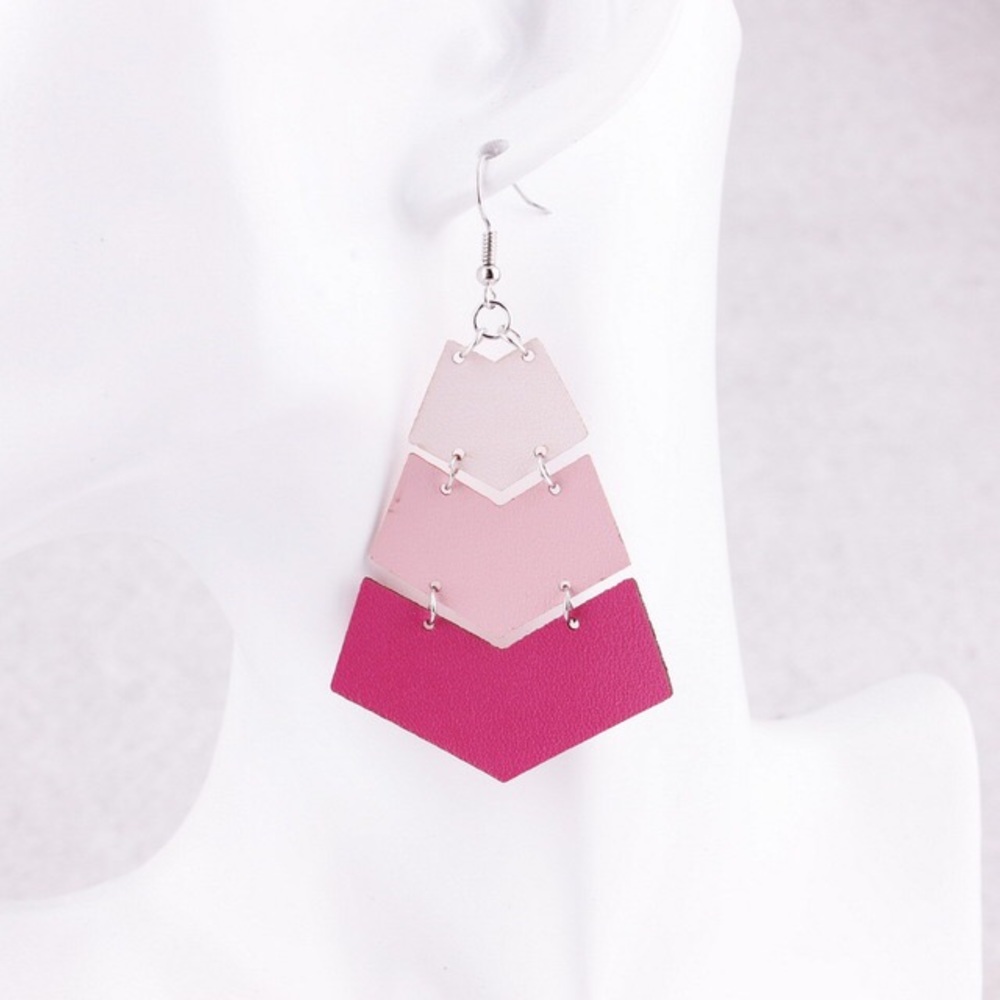 Chevron Triple Layer Art Deco Dangle Earrings - Picture 3 of 6